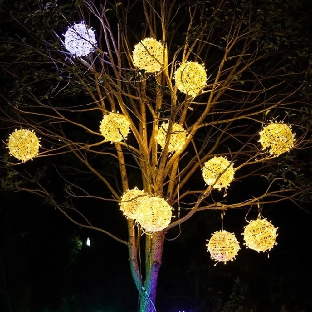 New 20/28CM Festoon Rattan Ball Light LED Rattan Ball Christmas Tree Light String 220V Ramadan Festoon Rattan Ball Lamp Garden