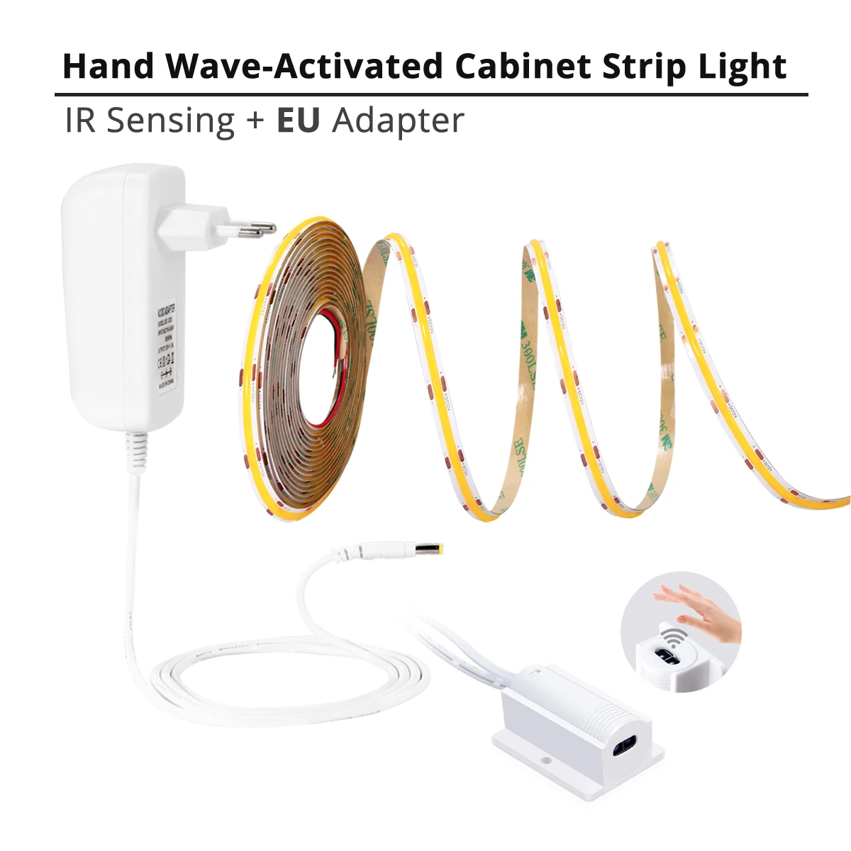 Tira de luz de gabinete activada por onda manual, Sensor IR, iluminación debajo del gabinete, cinta de luz con enchufe UE EE. UU. para cocina, armario, estantería