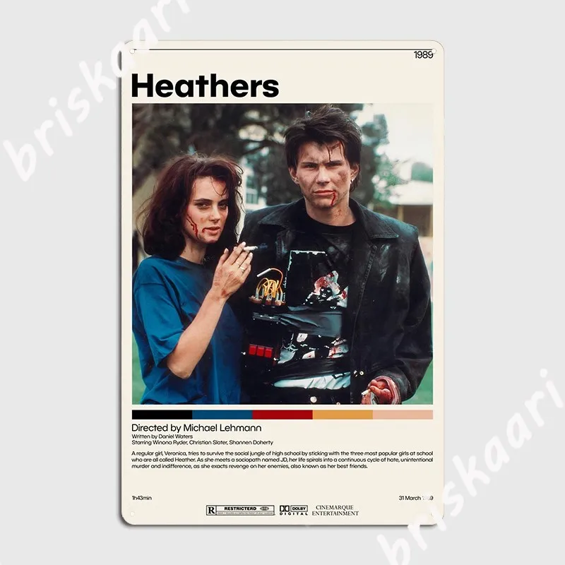 Heathers Movie Poster Metal Plaque Poster Poster Garage Club Club Party Vintage Tin Sign Poster