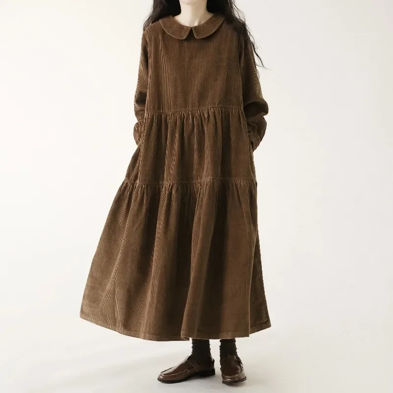 الخريف الشتاء سروال قصير فستان المرأة فساتين غير رسمية موضة أنثى Vestidos طويلة الأكمام خمر ألف خط فستان فساتين حريمي