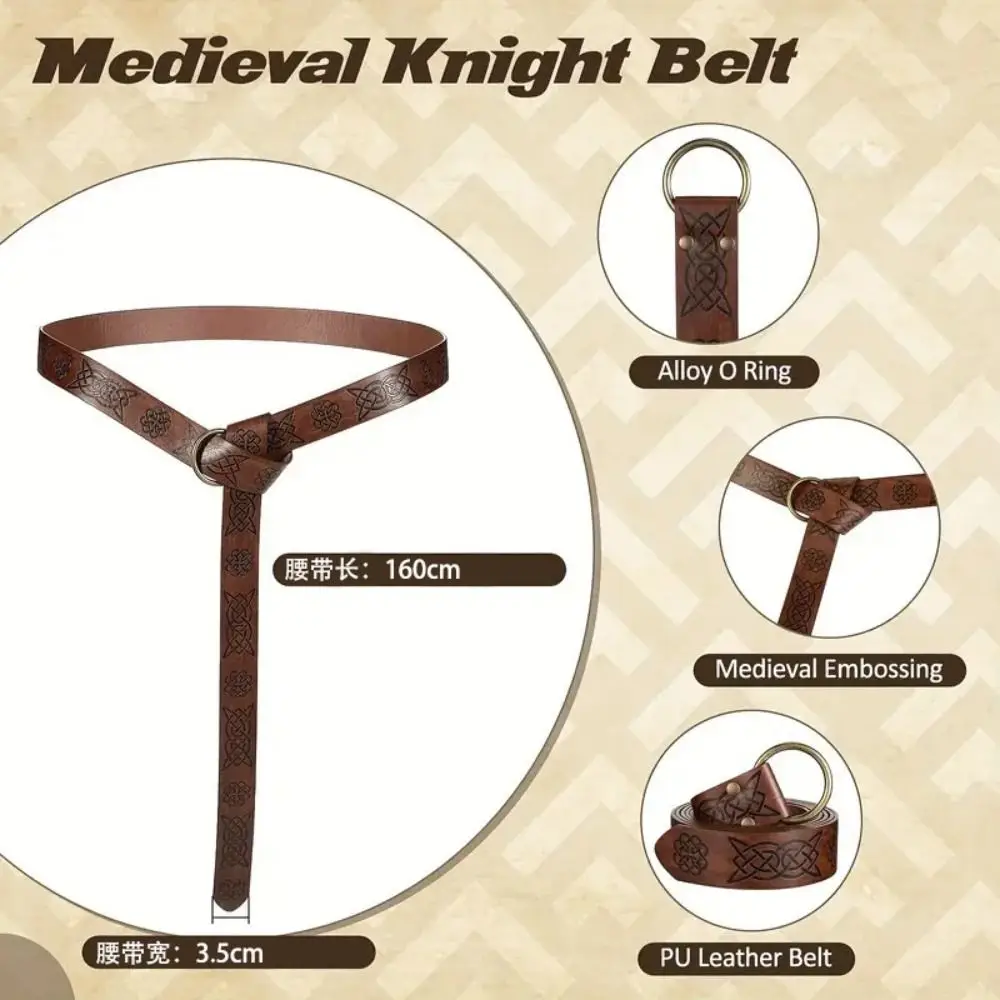 Retro Reliëf Viking Renaissance Riem Print Pu Keltische Riem Ridder Lederen Middeleeuwse Tailleband Feest