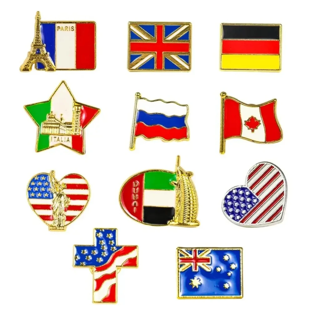 Europe America Flag Themes Landmarks Cultural Symbols Metal Enamel Lapel Pins Brooch Commemorate Badge Shoulder Uniform Jewelry