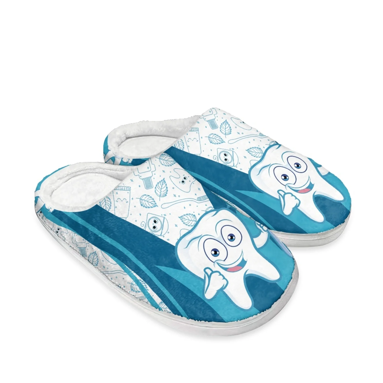 PENSTROLL Cute Cartoon Tooth Wfh Cozy Essentials Slippers Wide Width Plush Slides Fuzzy Slippers for House
