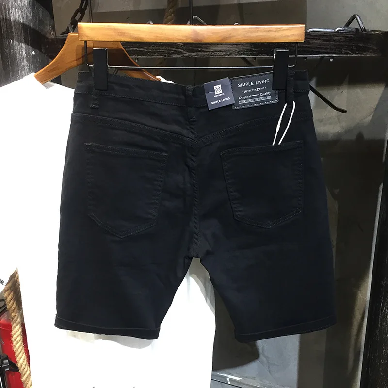 Pantalones cortos de mezclilla para hombre, Shorts ajustados, rectos, de tendencia urbana americana, informales, combinan con todo, novedad de verano 2024