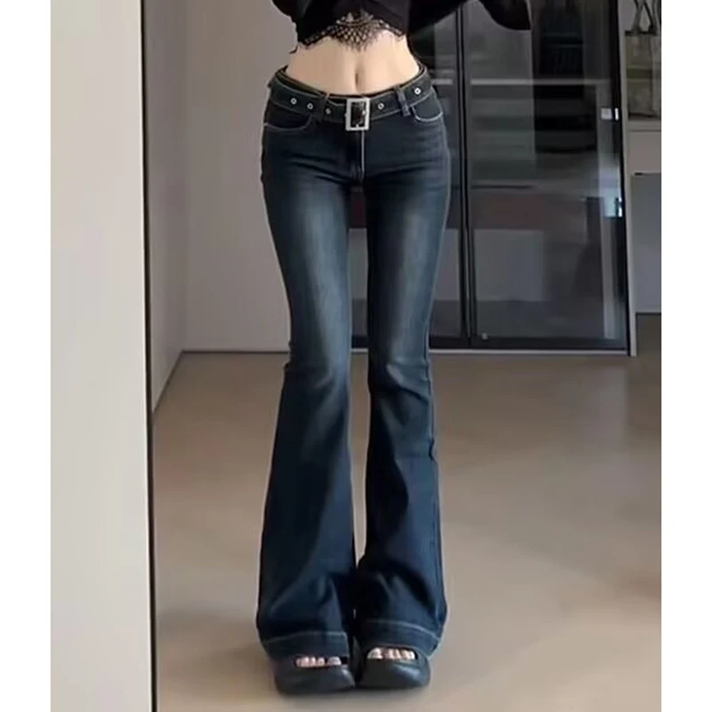 

2025 женские висячие джинсовые брюки с высокой талией, женские расклешенные джинсы в стиле ретро, весенне-осенние женские ковбойские брюки для отдыха