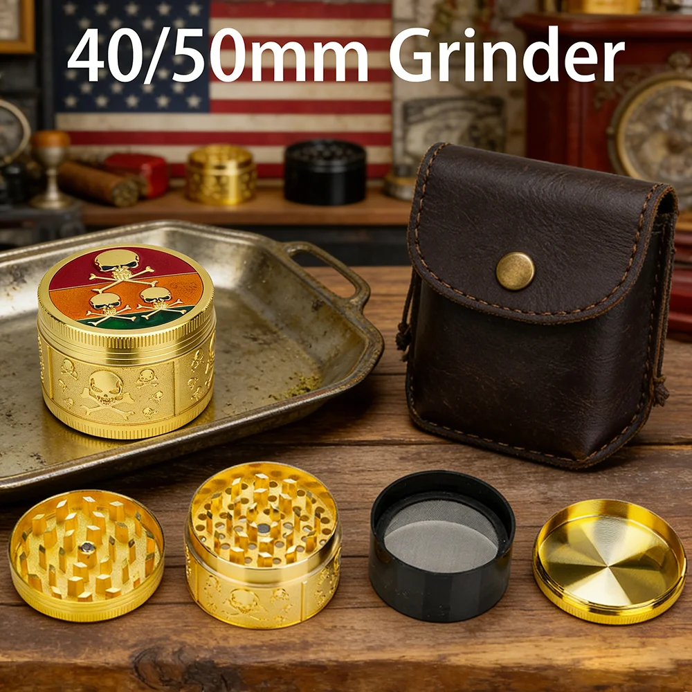 

40mm 50mm Portable Manual 4 Layers Metal Grinder Golden Skull Design Small Compact Grinding Tool for Home Travel Outdoor Kitchen