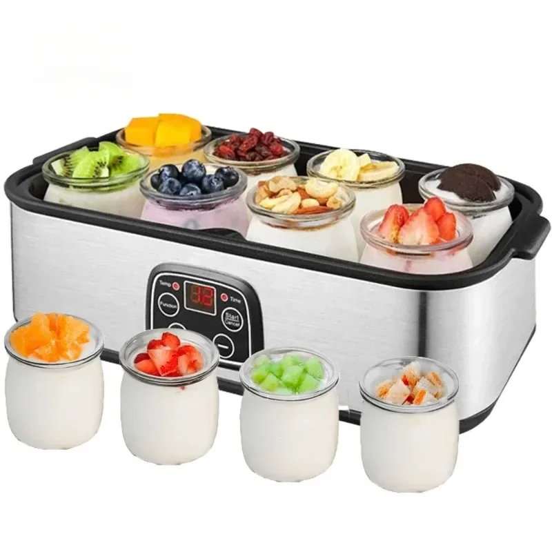 Yogurtera de tiempo de acero inoxidable con 8 cristales más vendidos, 220v