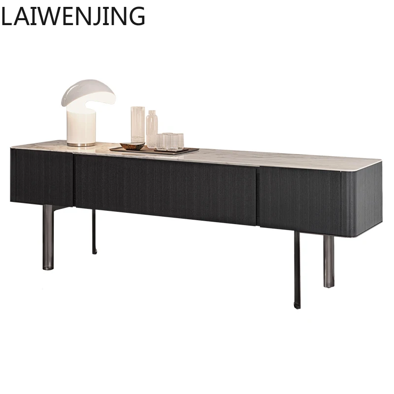 

HLZ Minimalist TV Cabinet Slate Marble Black Oak TV Cabinet Light Luxury Nordic