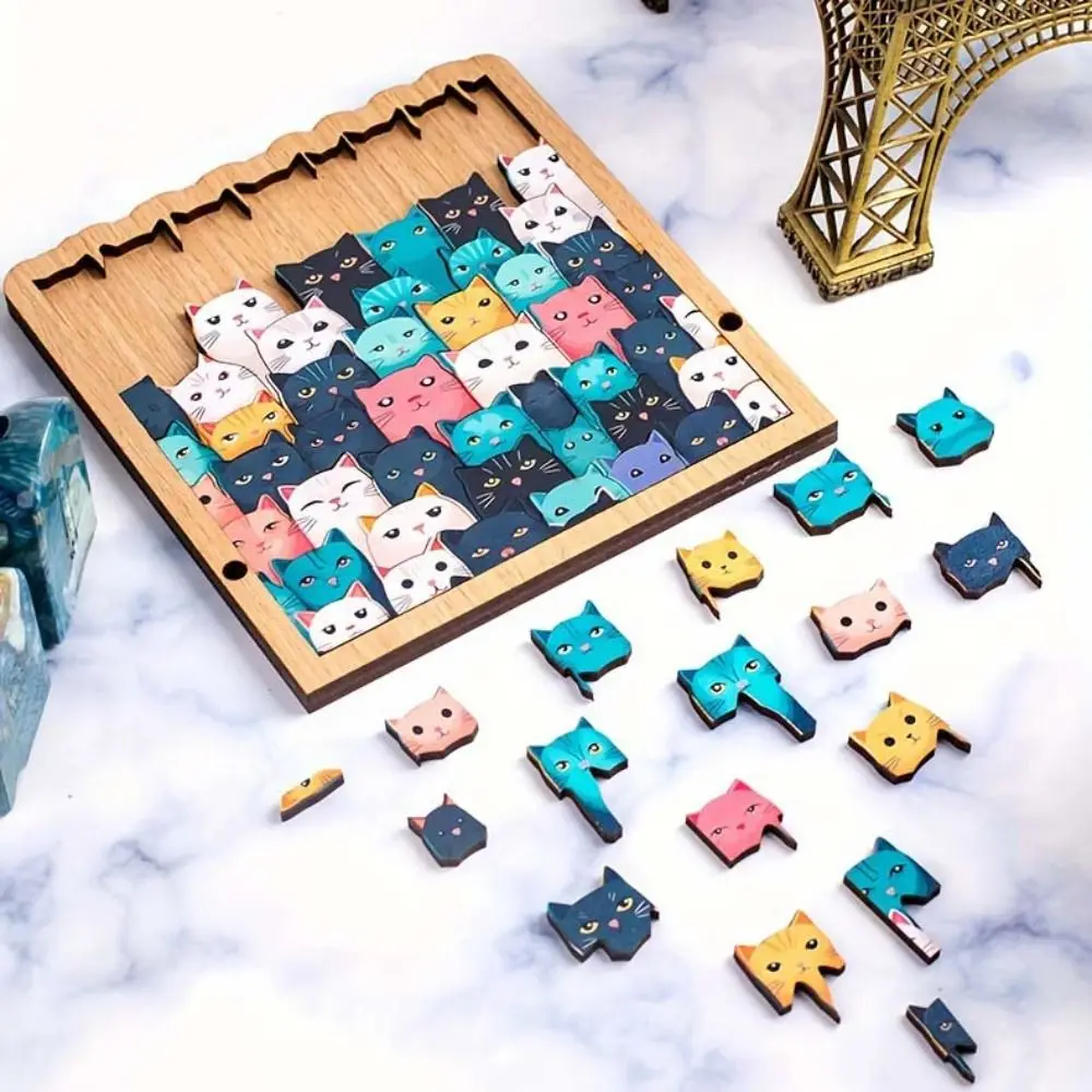 Rompecabezas de madera creativos de forma especial, rompecabezas educativos de alto desafío para gatos, decoración Irregular para el hogar, rompecabezas de gato