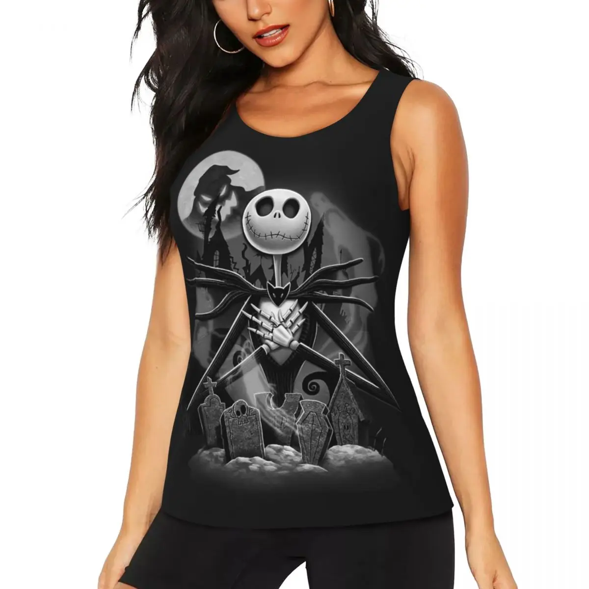 

Custom The Nightmare Before Christmas Yoga Shirts for Women Jack Night Horror Movie Workout Running Tank Tops