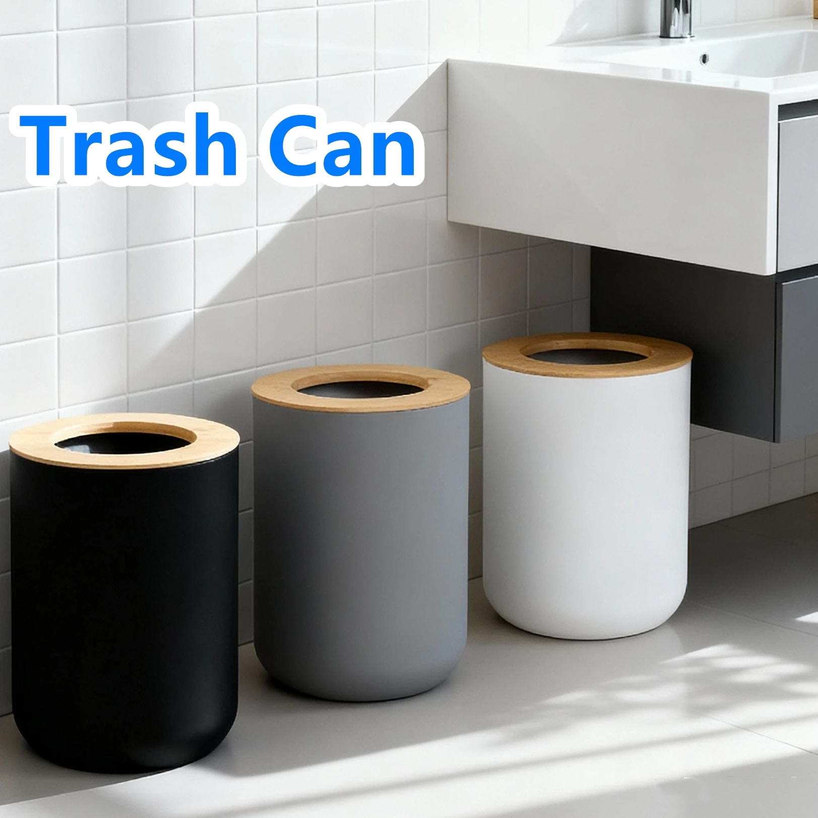Modern Waste Garbage Can Black Plastic Trash Bin for Kitchen Bathroom Workspace Creative Storage Box Toilet Home White Grey