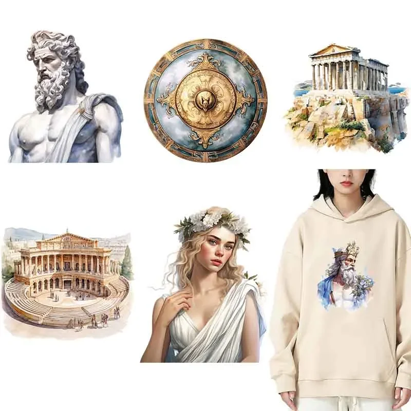 4pcs Ancient Greek palace statue harp DTF Thermo Sticker Decals Heat Transfer On Clothes Iron On Patch For Press Printing