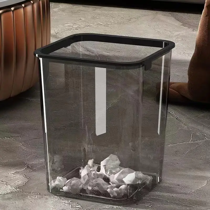 Large Transparent PET Square Garbage Can with Pressure Ring for Kitchen Living Room Office High Aesthetic Value Trash Can