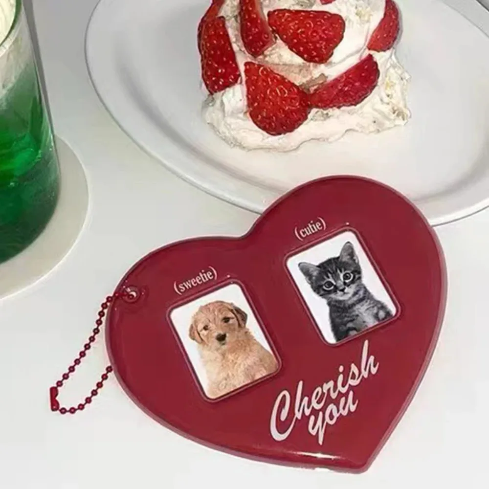 Durable PVC Photo Card Holder Love Heart Shape Korean Style Pendant Card Holder Idol Photo Frame