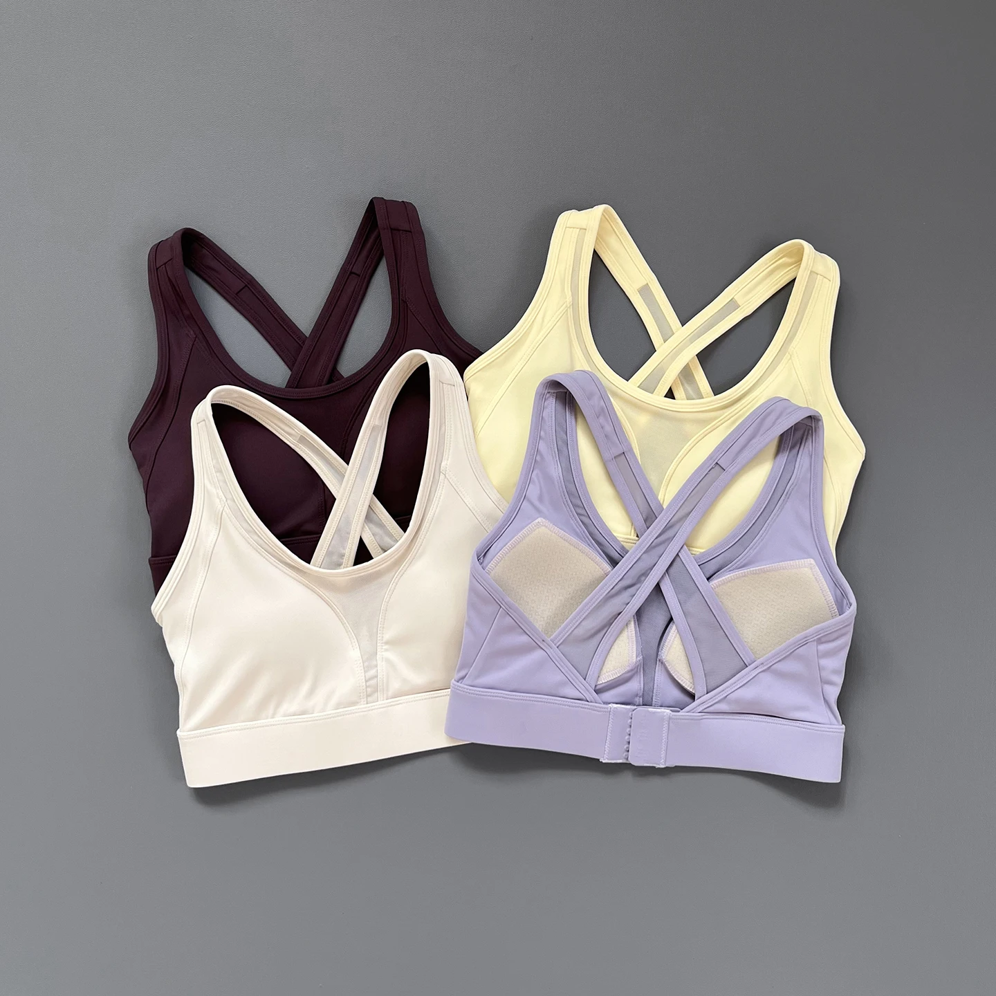 Women Fixed Cross Back Sports Bra Shockproof Padded High Stretch Yoga Bra Running Fitness Workout Athletic Tank Top
