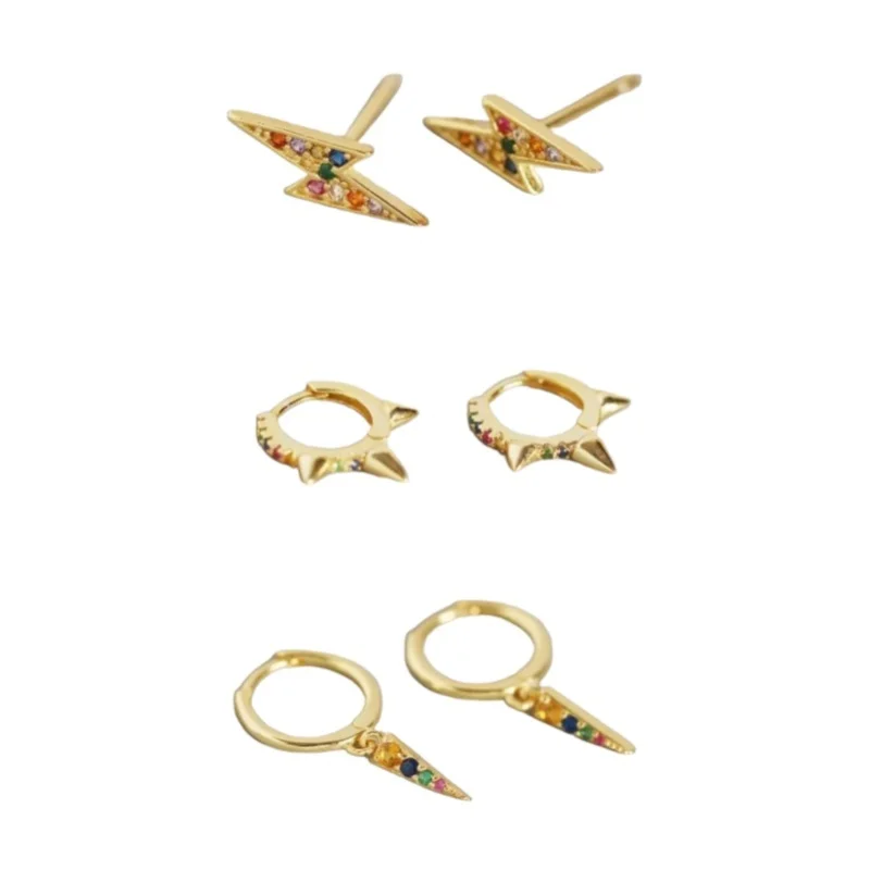 

Uniorsj 925 Sterling Silver Jewelry Multicolor Zircon Lightning Rivet Geometric Triangle Pendant Small Hoop Earrings for Women