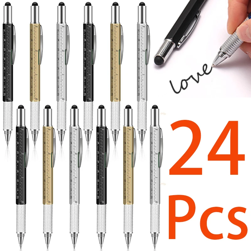 24Pcs Gift Pen for Men 6 in 1 Multitool Tech Tool Pen Screwdriver Pen with Ruler, Levelgauge, Ballpoint Pen