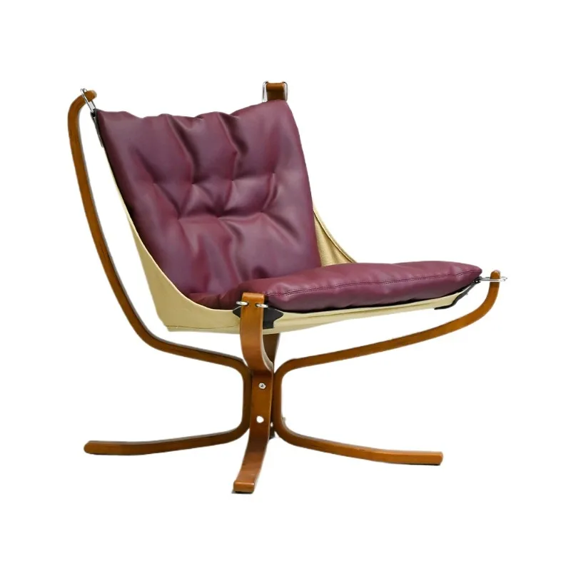Custom modern vintage PU leather strap armchair with curved plywood frame, single lounge chair, suitable for office lobbies