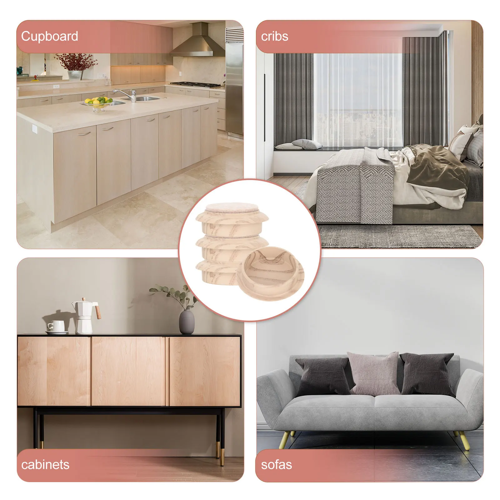 

4pcs Wood Grain Chair Leg Covers Round Furniture Caster Cups Non-Skid Floor Protectors Plastic Coasters For Hardwood Reusable