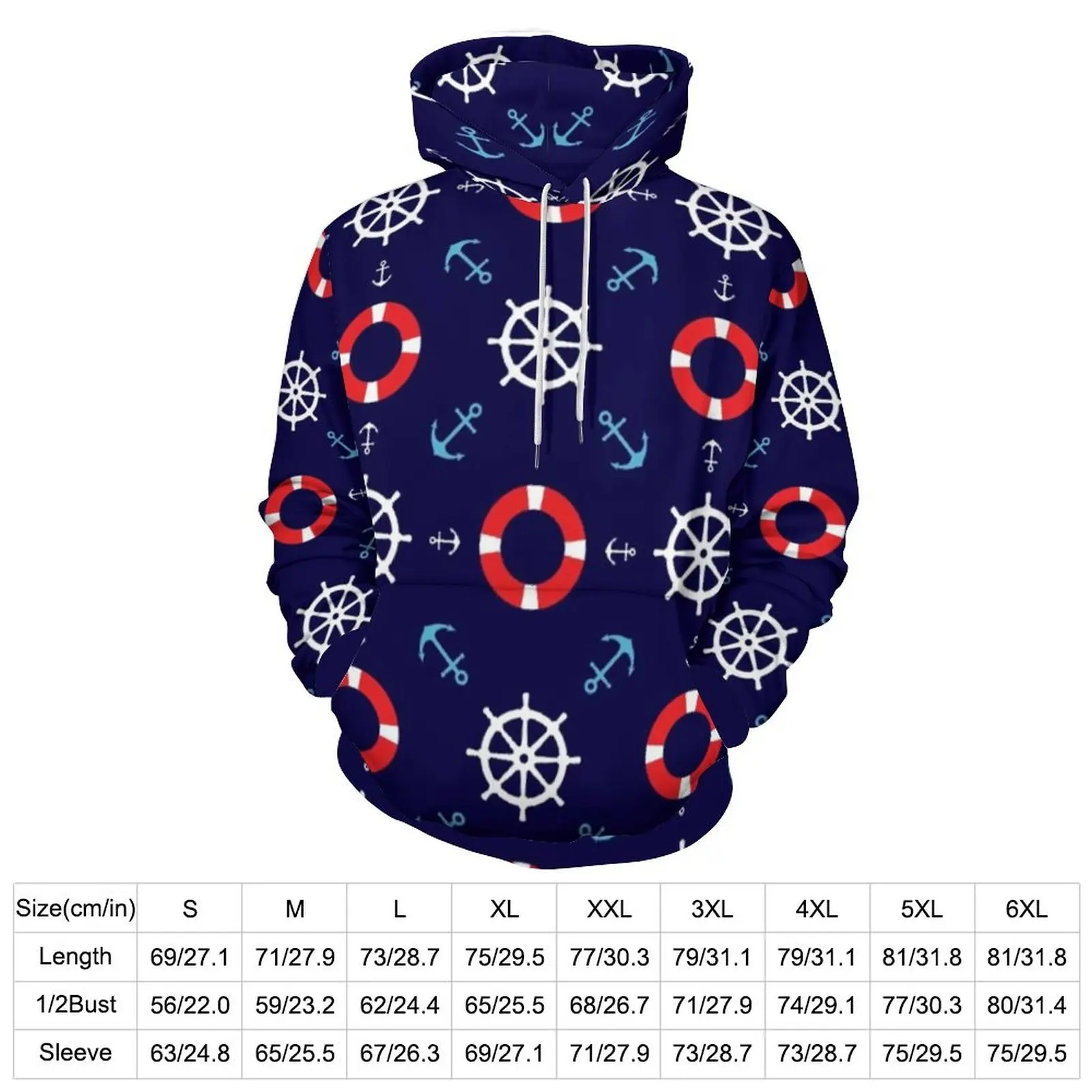 Nautical Sailors Pattern Hoodies Anchor Print Street Wear Casual Pullover Hoodie Long Sleeve Y2k Custom Sweatshirts Gift