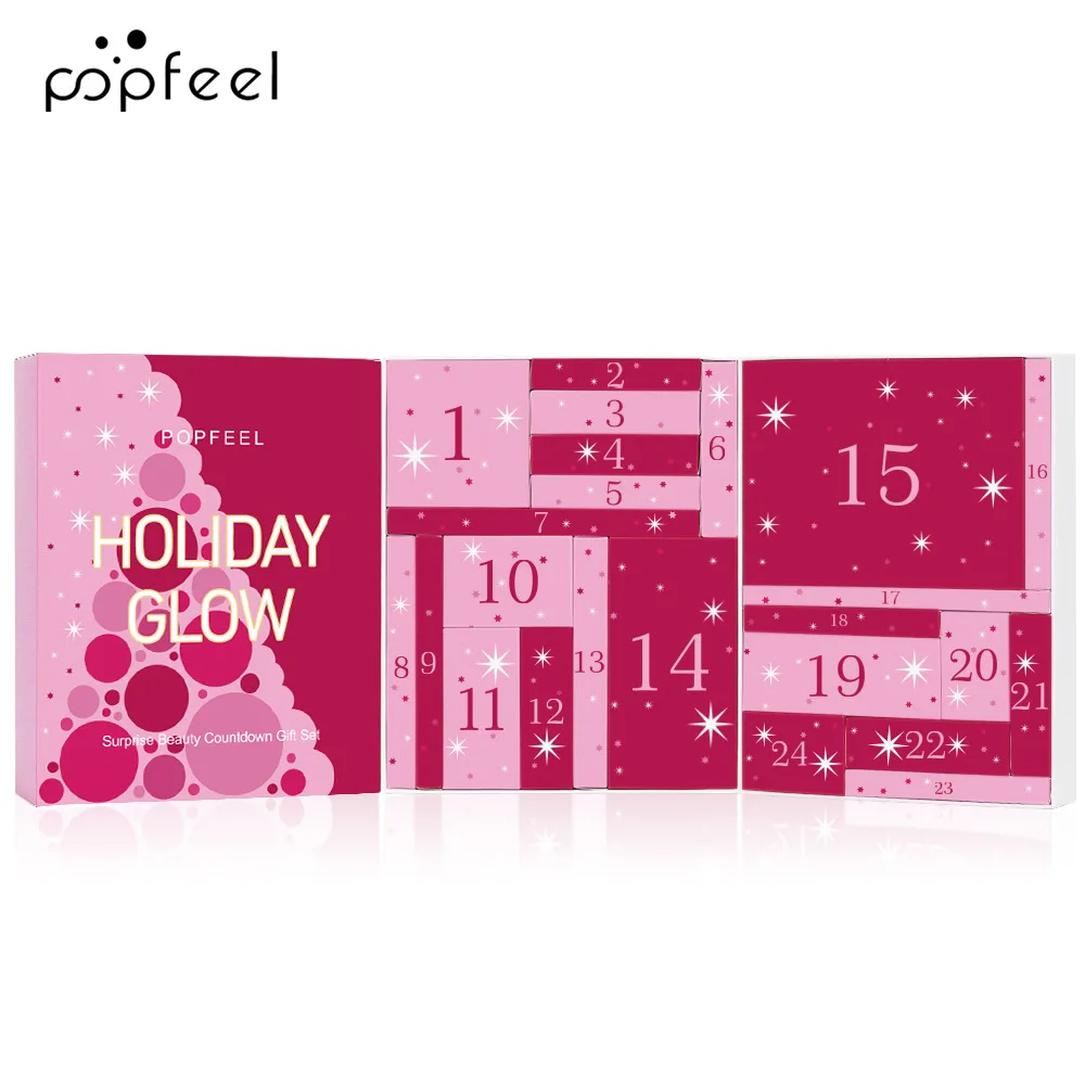 Set trucco per il conto alla rovescia di Natale Rossetto Ombretto Cosmetici Confezione regalo per calendario dell'Avvento di bellezza per le vacanze da 24 pezzi per donne e ragazze