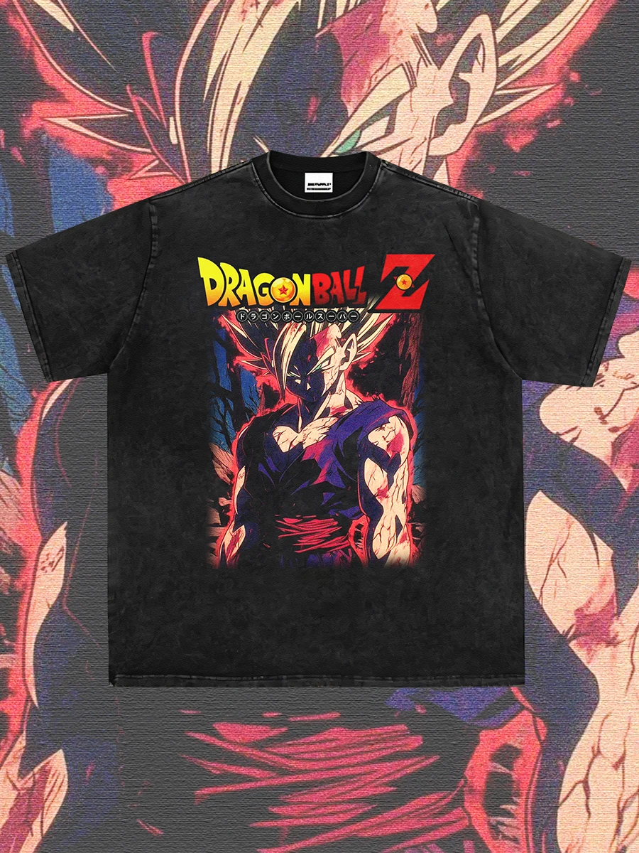 

Dragon Ball Animation Derivatives GOKU Vegeta Frieza Vintage Printing Washed T-Shirt Men's Summer Fashion Street Harajuku Top