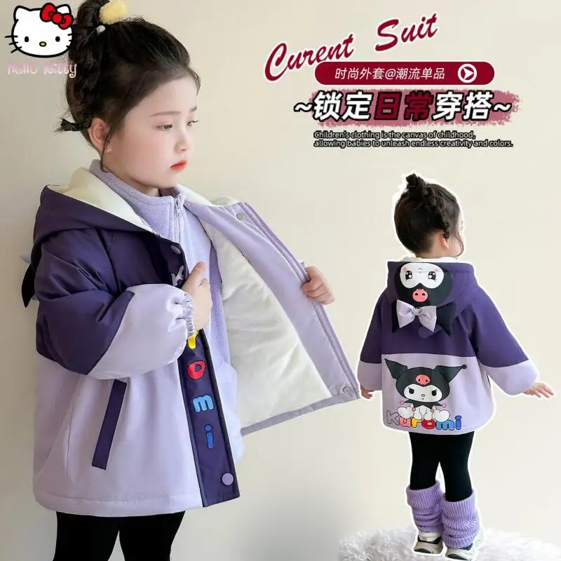 

Black Rice Girls Thickened Inner Jacket Cartoon Autumn Winter New Warm Children's Three In One Jacket Fashionable Cotton Tops