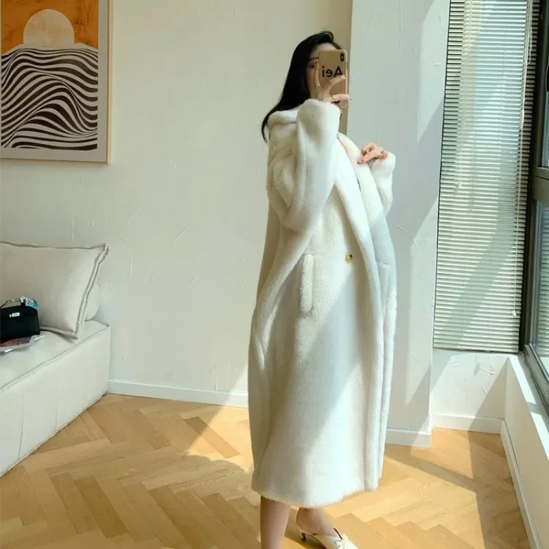 Otoño Invierno nueva chaqueta de oso de peluche abrigo de mujer moda suelta de longitud media gruesa cálida lana de cordero de imitación Parka abrigo XQ16