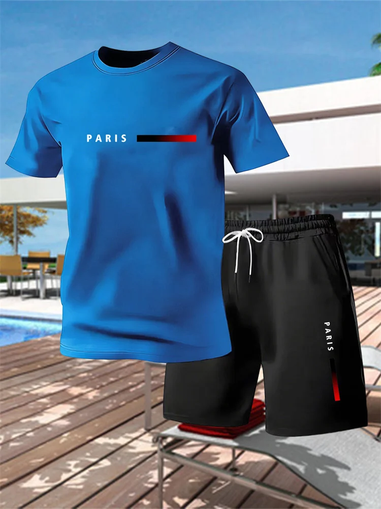 

New Summer Men's Fashion Short sleeved T-shirt and Shorts 2-piece Set Sportswear Fashion Slow Running Casual Men's Set