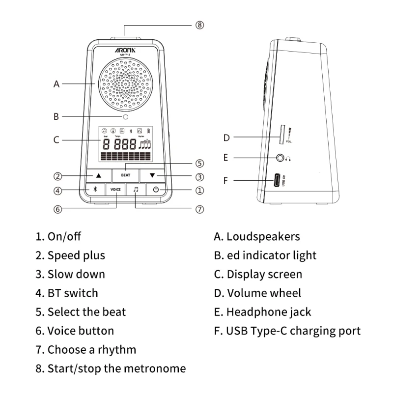 Portable Wireless Speaker 2-in-1Metronome BT Rechargeable Vocal Counts 1300mAh Digital Metronome for Guitar Piano Drum Violin