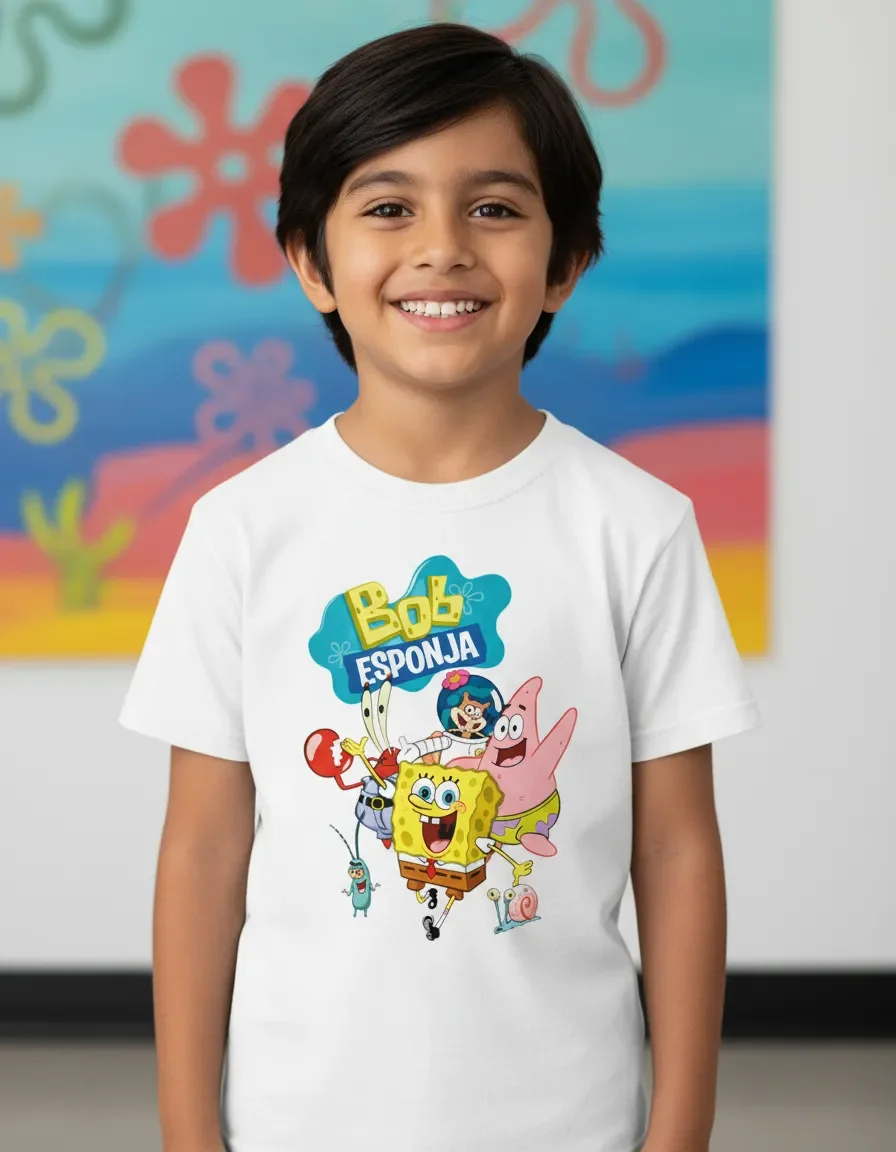 2026 Summer Fashion New Anime SpongeBob SquarePants and His Friends Pattern Outdoor Parent Child Outdoor Sports T-shirt Large