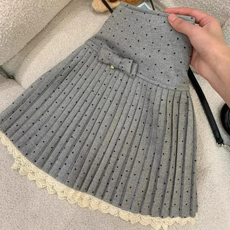 Japanse Kawaii Polka Dot Mini Rok Vrouwen Leuke Boog Kant Patchwork Geplooide Rokken Harajuku Mode Een Lijn Koreaanse Populaire Kleding