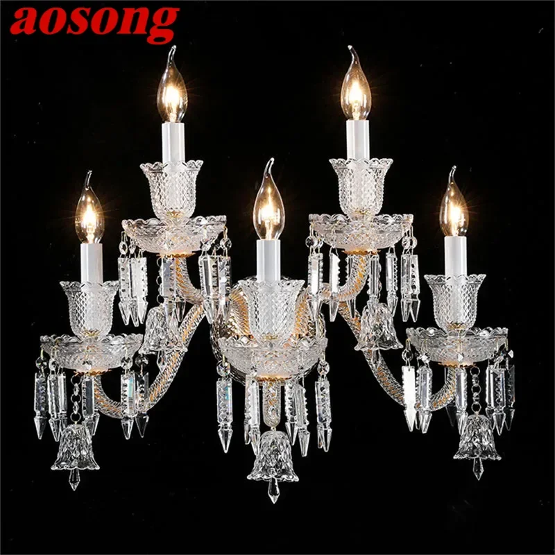 AOSONG European Candle Crystal Wall Lamp LED Luxury Living Room Bedroom Study Room Hotel Villa Model Room Hallway Wall Light