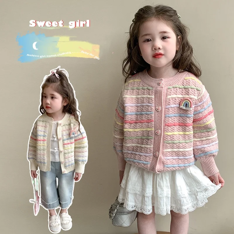 

Kids Sweater Ages 2-9Y Baby Girl Casual Fashion Spring&Autumn Colorful Knitwear Tween Vintage Outfit Child Korean Style Knitted