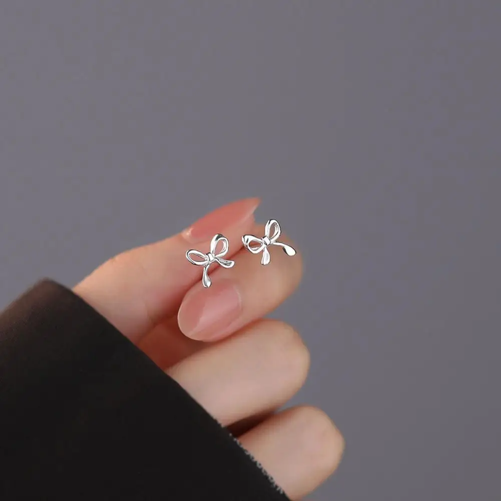 Shiny Geometric Studs Geometric Design Bowknot Shape Stud Earrings High Brightness Piercing Jewelry for Women Stylish for Her