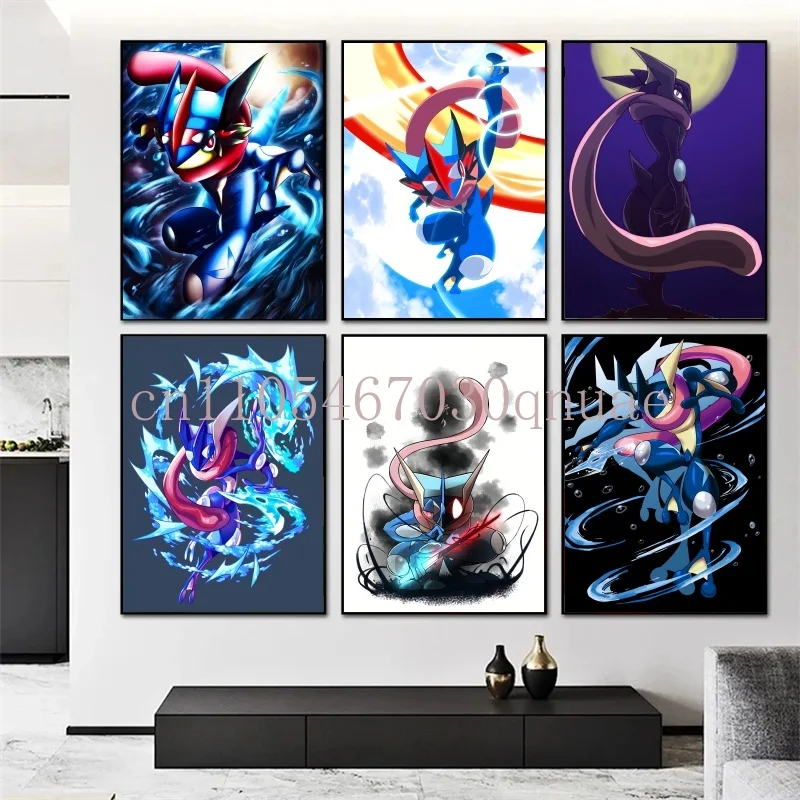 Poster Anime Pokemon Peripherals Greninja Gambar Kawaii Seni Cat Air Lukisan Kanvas untuk Hadiah Dekorasi Dinding Kamar Tidur Anak-anak