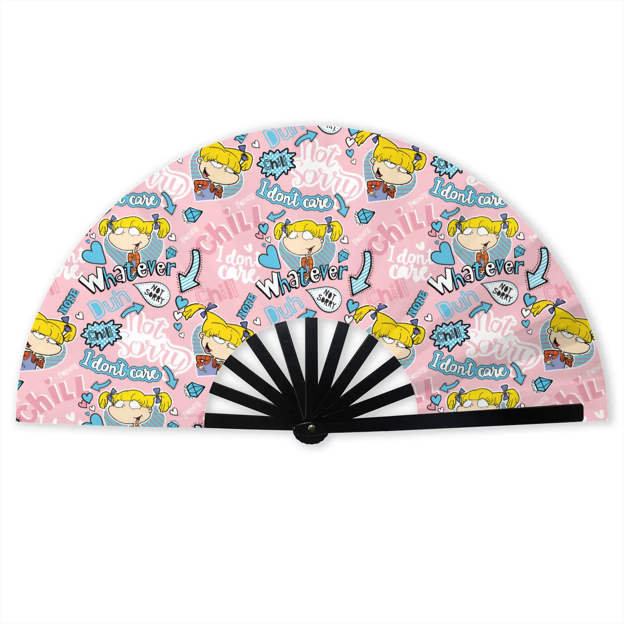 R-Rugrated Comic Manga Folding Hand Fan  DIY Anime  Polyester Fabric Fan Funny Summer Accessory Decorative Fans