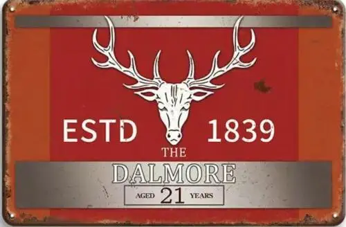 Letrero Metálico de Whisky Escocés THE DALMORE, Letrero de Bar ESTD 1839 THE DALMORE AGED 21