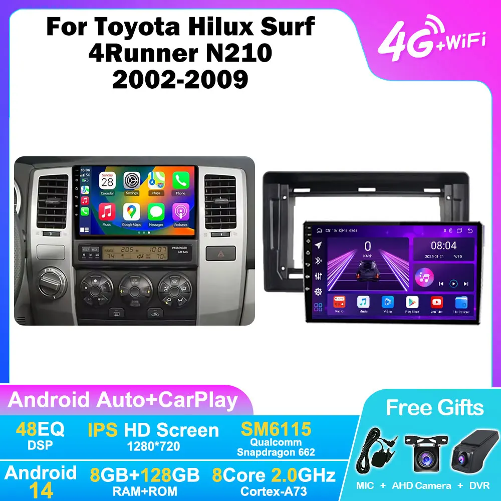 Android 14 Car Radio For Toyota Hilux Surf 4Runner N210 2002-2009 9