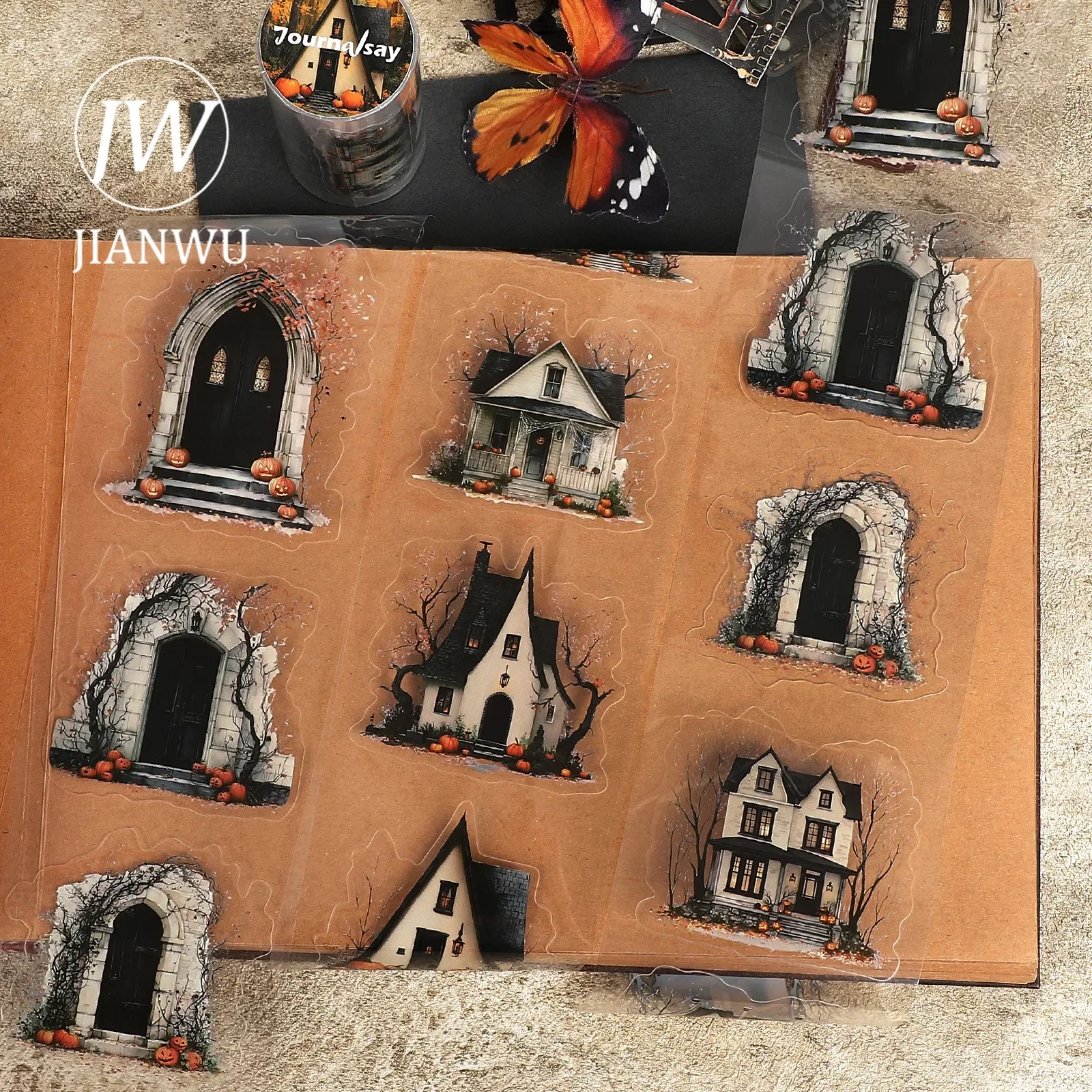 JIANWU 80mm*200cm Vintage Halloween Pumpkin House Landscape Material Collage Scrapbooking SPET Tape Creative Journal tationery