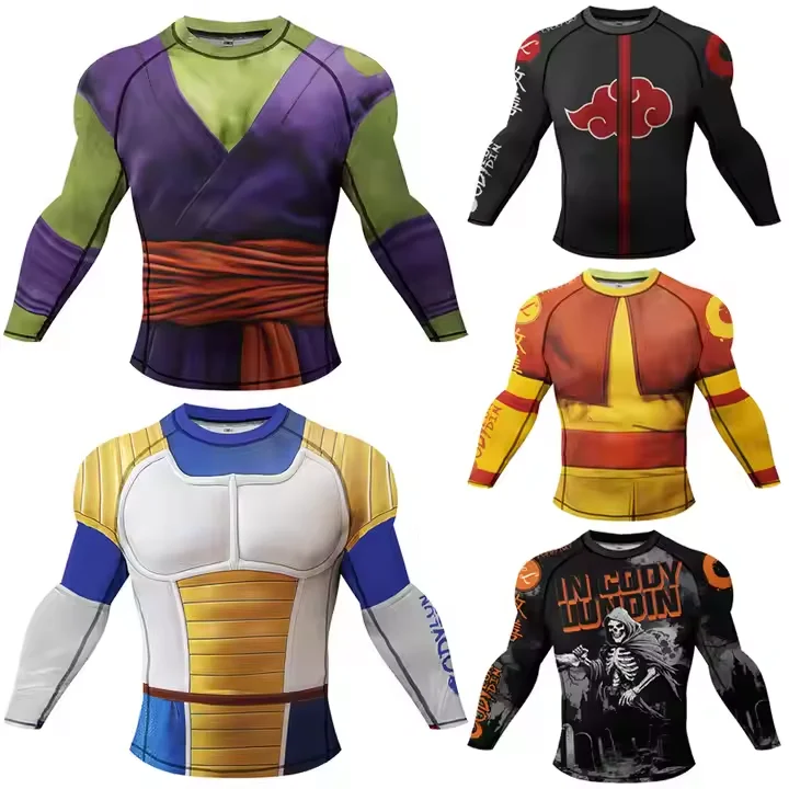 Rashguard Wear MMA T-shirts Men Mock Compression Shirt Long Sleeve Boxing Shirts Jiu Jitsu Long Sleeve Rash Guard Surf Swim Tops