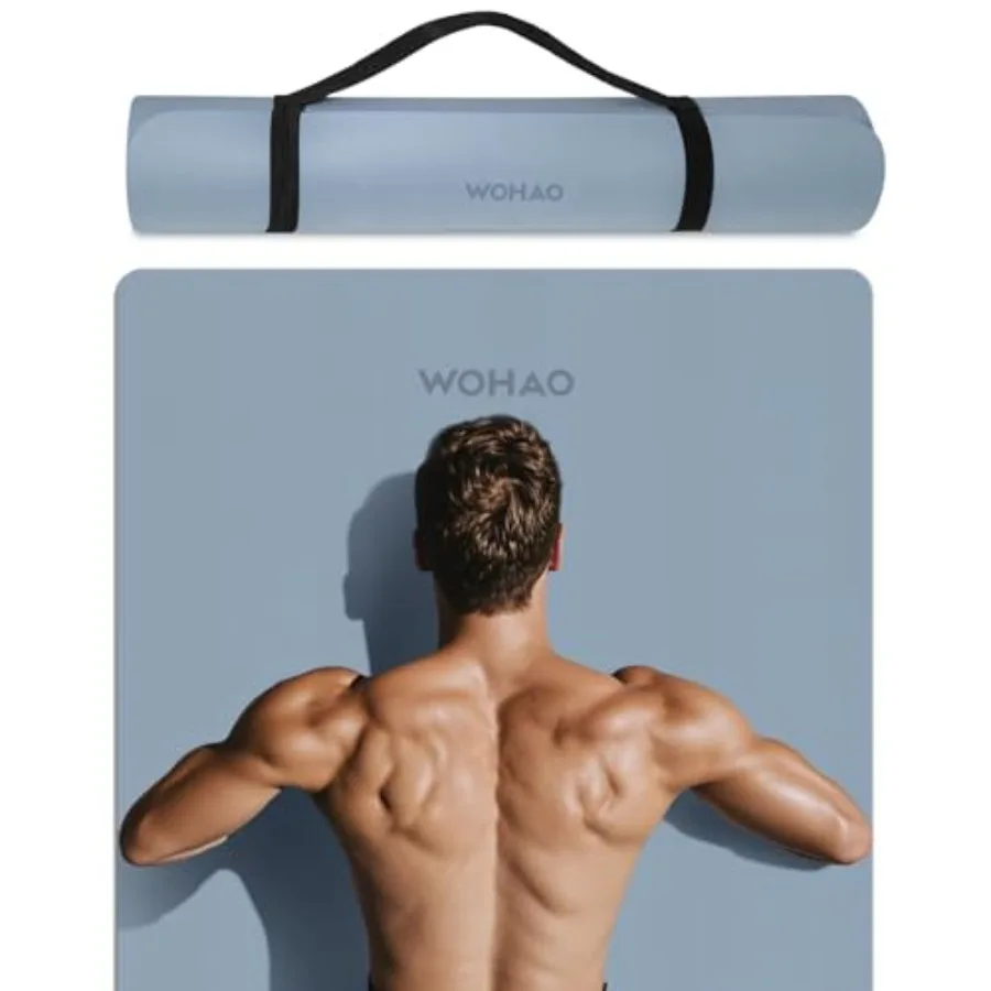 

Сверхширокий коврик для йоги 8 мм (72x31.5 дюйма) для домашнего спортзала, нескользящий, из материала POE, серый, с ремнем для переноски, для пилатеса и упражнений