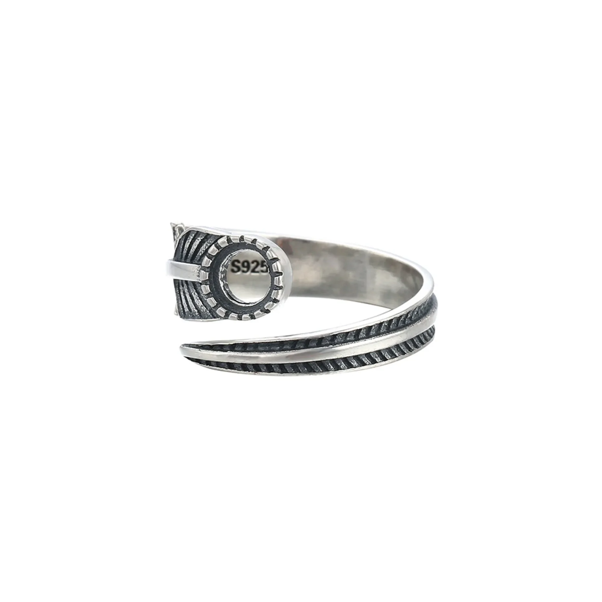

Ring Blank for 5x5mm Round Cabochons Antique Style Feather Shape Thai Sterling Silver Adjustable Ring Setting