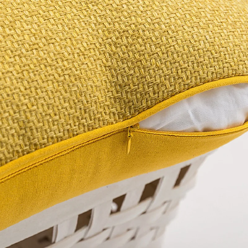 Inyahome Linen Yellow Pillow Covers Modern Farmhouse Pillowcase Rustic Woven Textured Durable Cushion Covers for Sofa Couch Bed