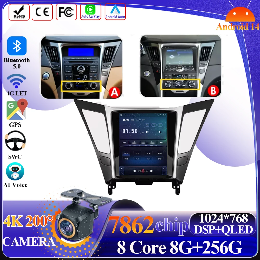 9.7 Android for Hyundai Sonata YF 8 2010-2018 Tesla Style Screen Car GPS Navigation Stereo Headunit Auto Radio Player Carplay 4G