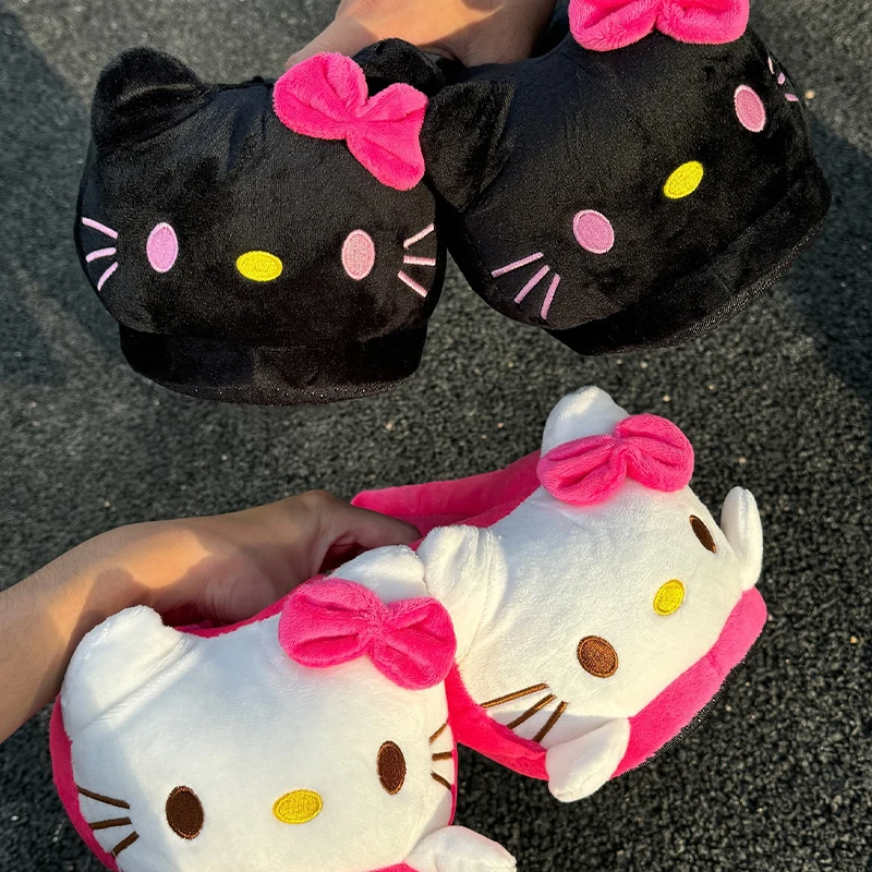 

Sanrio Hello Kitty Women Winter Warm Bag Heel Cotton Slippers Plush Indoor Anti-Skid Slippers Cartoon Shoes Christmas Gift