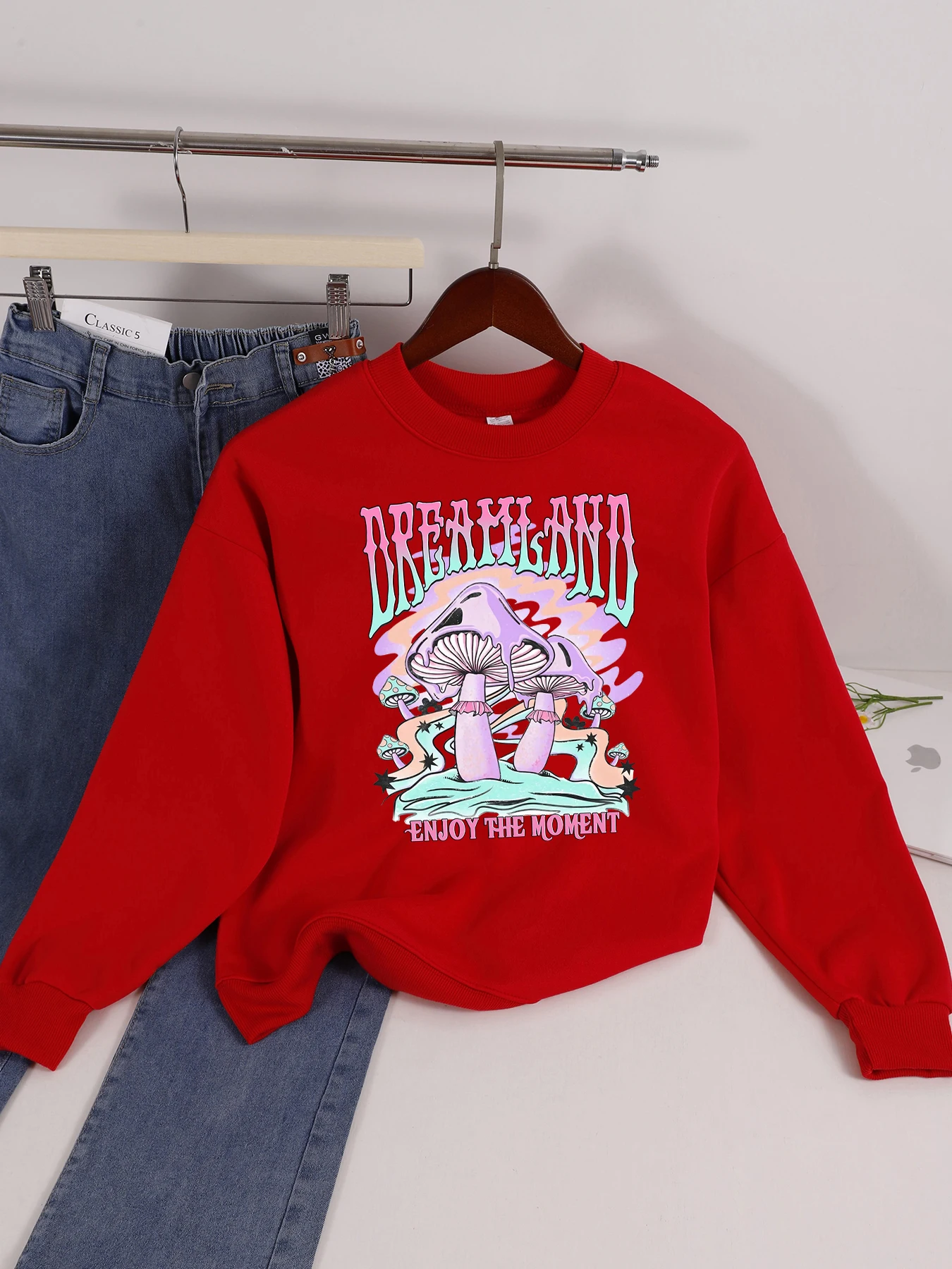 Dreamland الفطر استمتع باللحظة الطباعة هودي أساسيات المرأة مريح الشارع الشهير الخريف الشتاء بلوزات لينة ملابس كاجوال #3