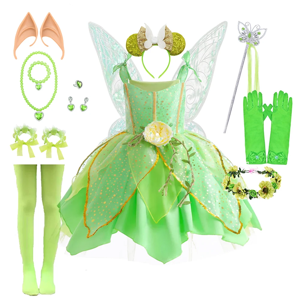 

Платье феи с цветочным узором для девочек, детское платье принцессы с крыльями, костюм на Хэллоуин, вечерние эльфы, платье Тинкер Белл Тинкер Белл