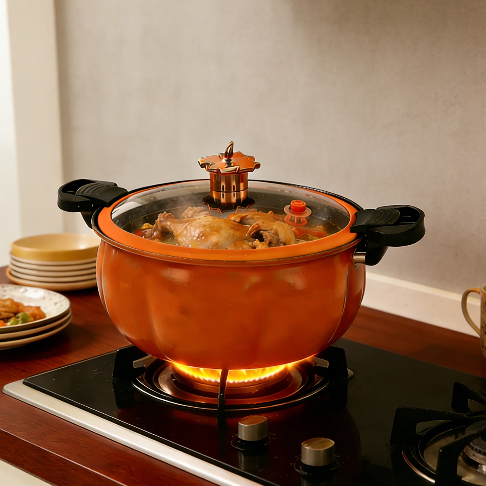 8L Pumpkin-Shaped Micro Pressure Cooker, Non-Stick Pressure Pot with Transparent Lid, Small Gas Pressure Cooker for Home Kitchen (Orange)