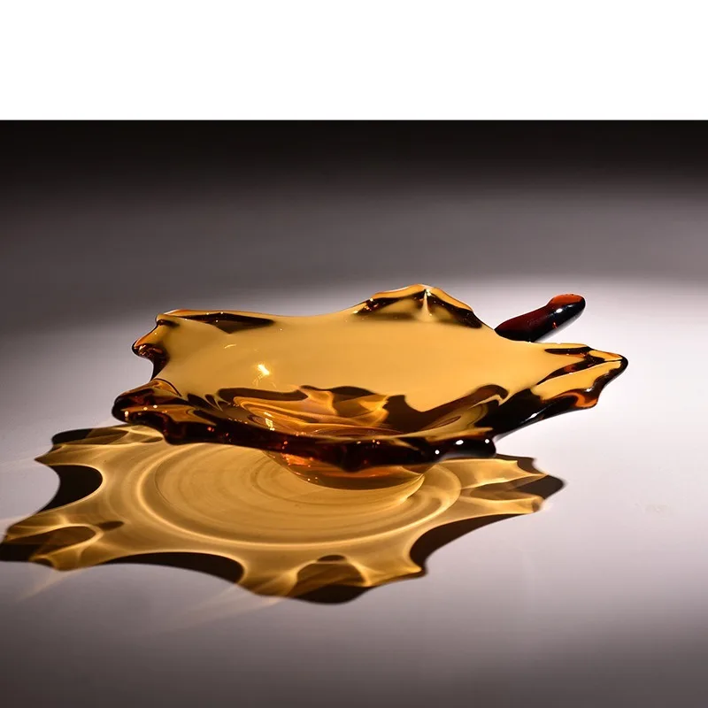 Light luxury creative golden leaf glass fruit plate model room hotel living room restaurant ornament